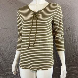 Olive Striped Lace-Up Women's Long Sleeve Top